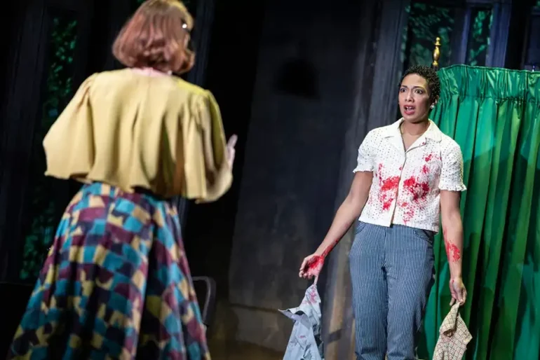 Clancy Ryan (Eleanor) (L) and Sophie Lenglinger (Theo) (R) - credit Pamela Raith phil roberts five star review for Cheshire MIX56